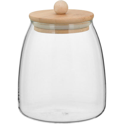 Pote de Vidro Borossilicato 900ml com Tampa de Bambu Transparente 15x11cm