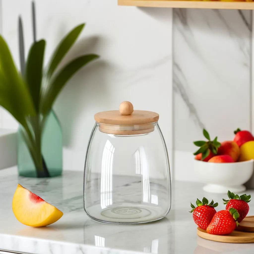 Pote de Vidro Borossilicato 900ml com Tampa de Bambu Transparente 15x11cm