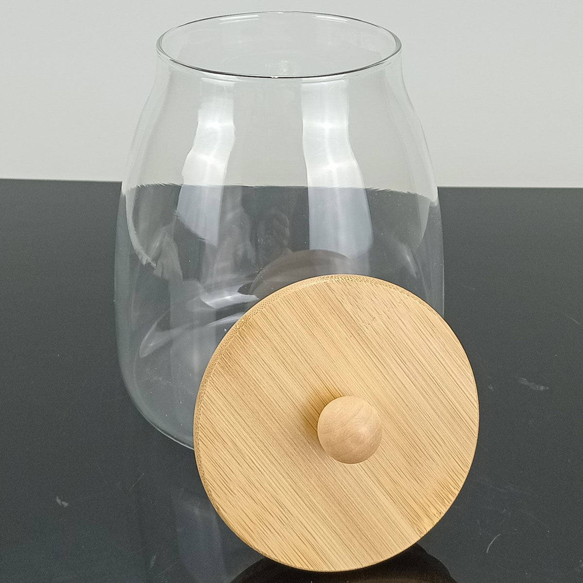 Pote de Vidro Borossilicato 900ml com Tampa de Bambu Transparente 15x11cm