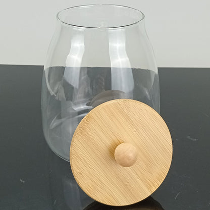 Pote de Vidro Borossilicato 900ml com Tampa de Bambu Transparente 15x11cm