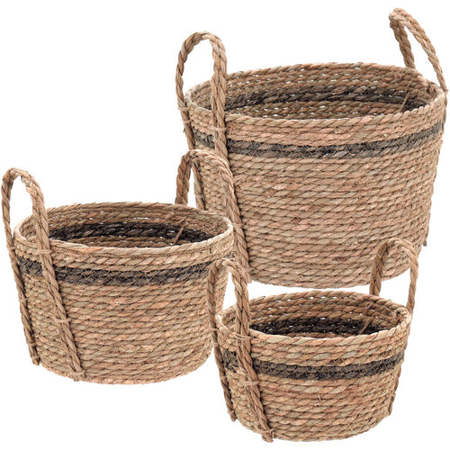 Conjunto de Cestas Decorativas 3 Peças Fibra Natural Marrom