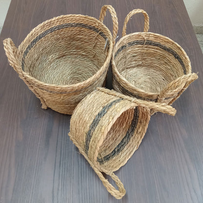 Conjunto de Cestas Decorativas 3 Peças Fibra Natural Marrom