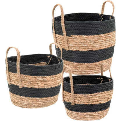 Cesta Organizadora 3 Peças Zagora Fibra Preta - Grande, Médio e Pequeno