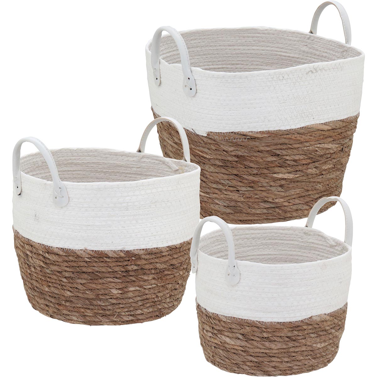 Conjunto 3 Cestas Decorativas Fibra Branca Poneso - Organizador 32,4cm