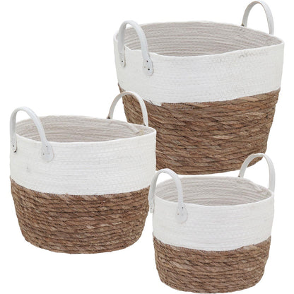 Conjunto 3 Cestas Decorativas Fibra Branca Poneso - Organizador 32,4cm