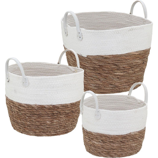 Conjunto 3 Cestas Decorativas Fibra Branca Poneso - Organizador 32,4cm