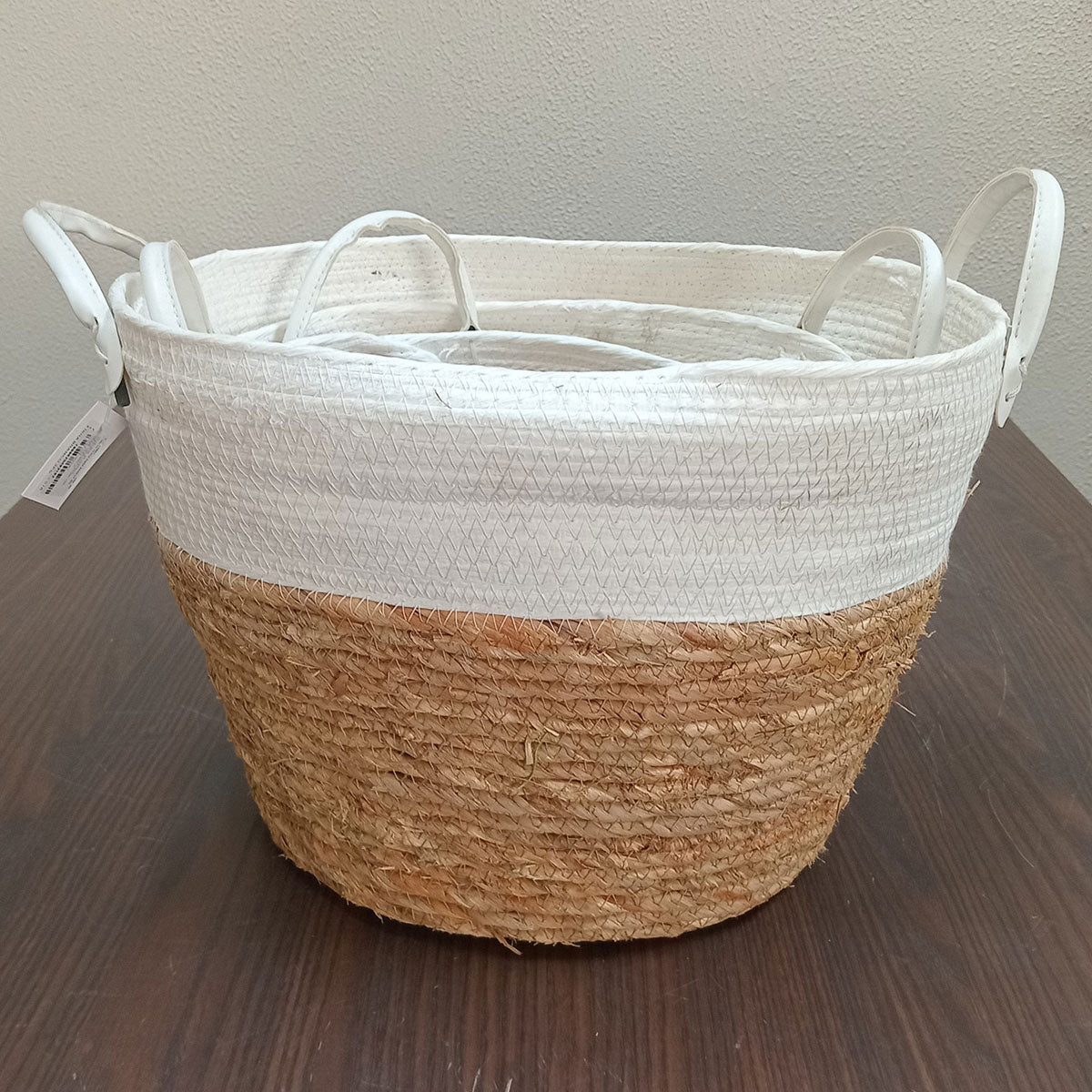 Conjunto 3 Cestas Decorativas Fibra Branca Poneso - Organizador 32,4cm