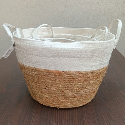 Conjunto 3 Cestas Decorativas Fibra Branca Poneso - Organizador 32,4cm