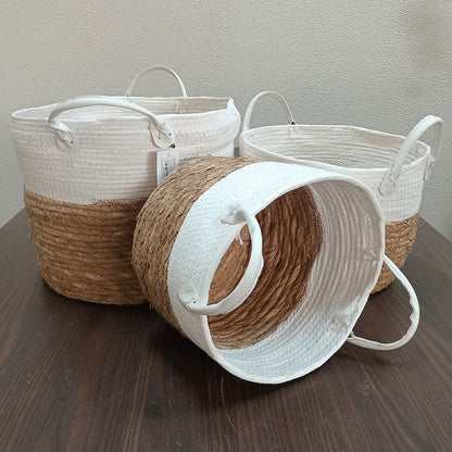 Conjunto 3 Cestas Decorativas Fibra Branca Poneso - Organizador 32,4cm