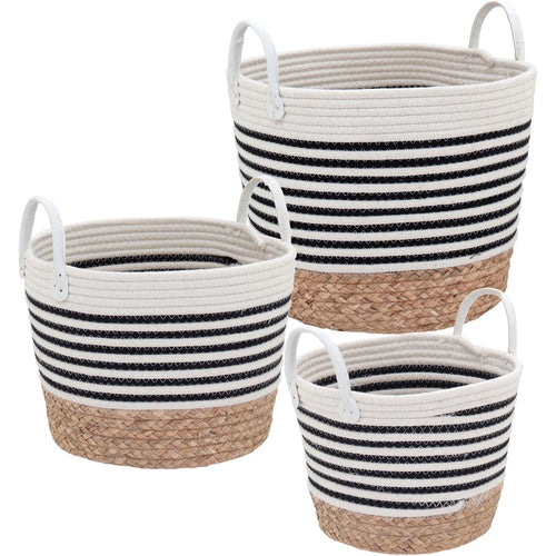 Conjunto de 3 Cestas Organizadoras Fibra Preta - Decoração e Armazenamento