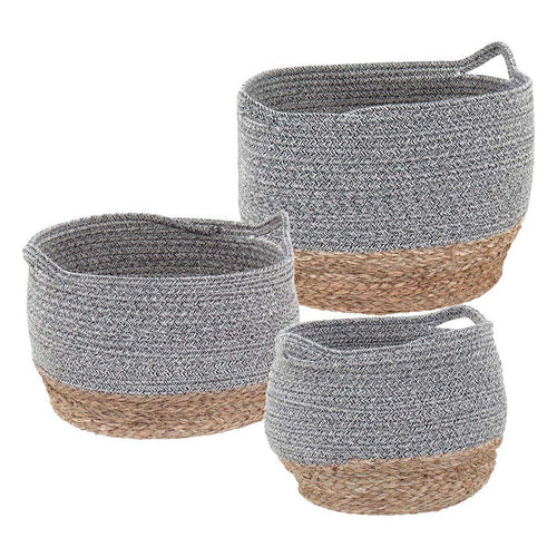 Conjunto de Cestas Decorativas Kigali Fibra Cinza 3 Tamanhos