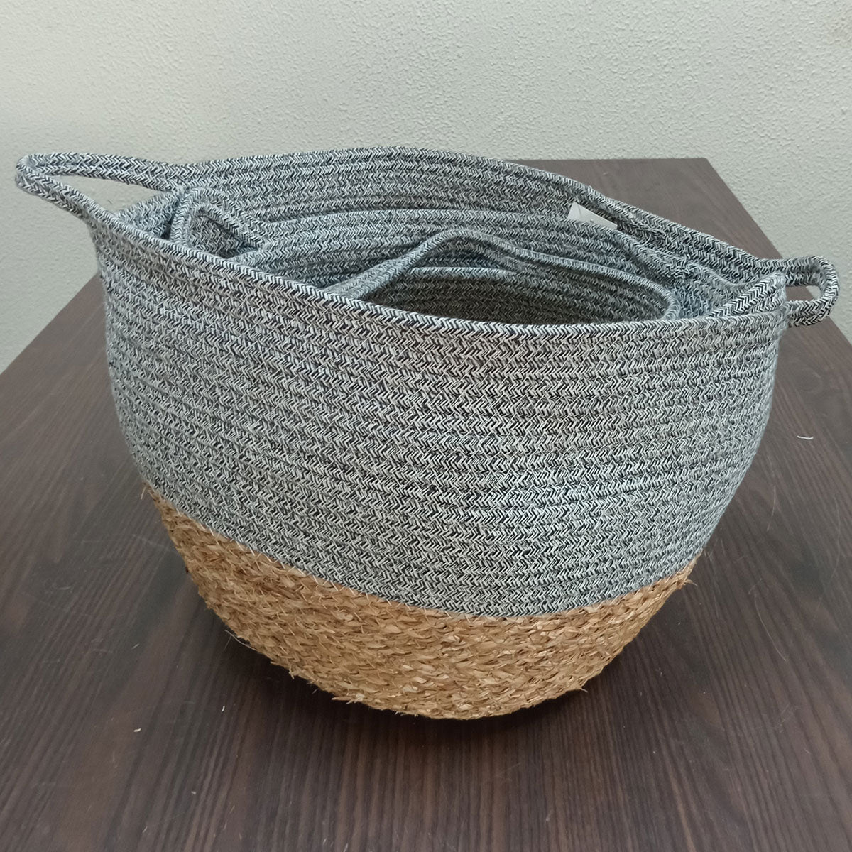 Conjunto de Cestas Decorativas Kigali Fibra Cinza 3 Tamanhos