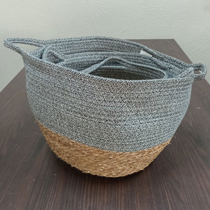 Conjunto de Cestas Decorativas Kigali Fibra Cinza 3 Tamanhos
