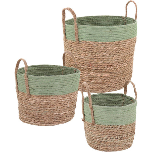 Jogo de 3 Cestas Decorativas Fibra Verde - Organizador para Casa