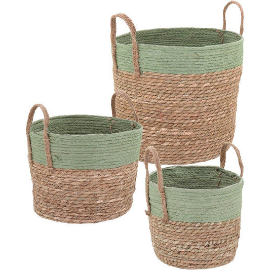 Jogo de 3 Cestas Decorativas Fibra Verde - Organizador para Casa