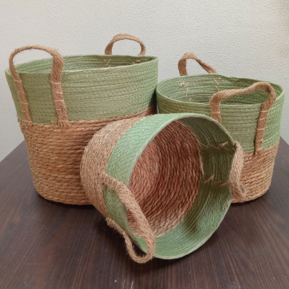 Jogo de 3 Cestas Decorativas Fibra Verde - Organizador para Casa