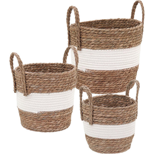 Jogo de Cestas Decorativas Fibra Branca Zagora - Grande, Médio, Pequeno