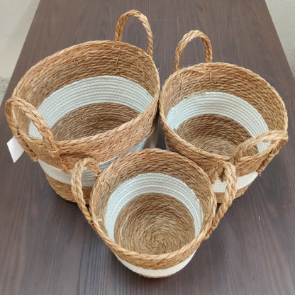 Jogo de Cestas Decorativas Fibra Branca Zagora - Grande, Médio, Pequeno