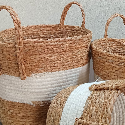 Jogo de Cestas Decorativas Fibra Branca Zagora - Grande, Médio, Pequeno