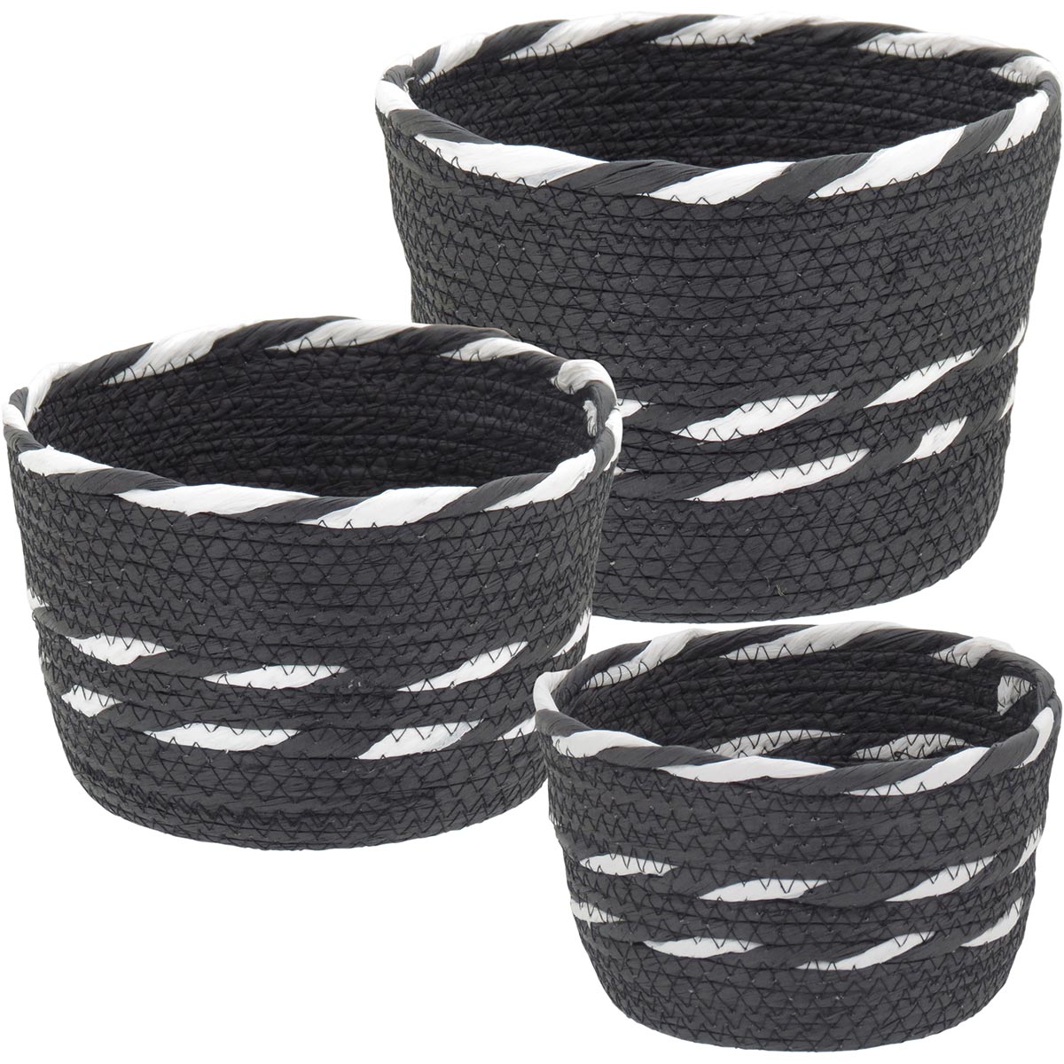 Conjunto de Cestas Decorativas Sawalli Fibra Preta 3 Peças