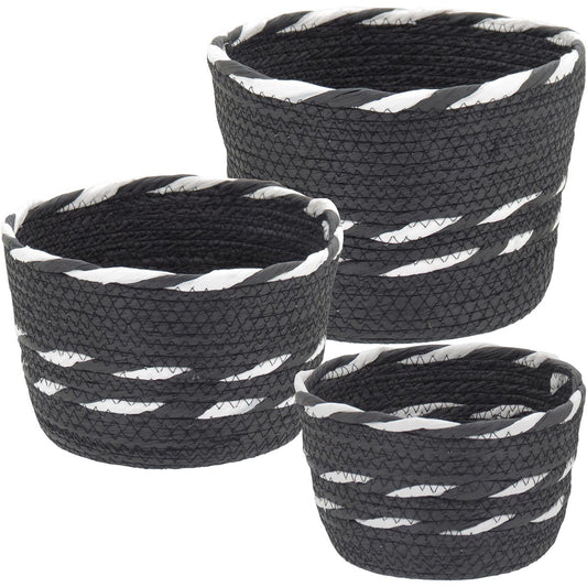 Conjunto de Cestas Decorativas Sawalli Fibra Preta 3 Peças