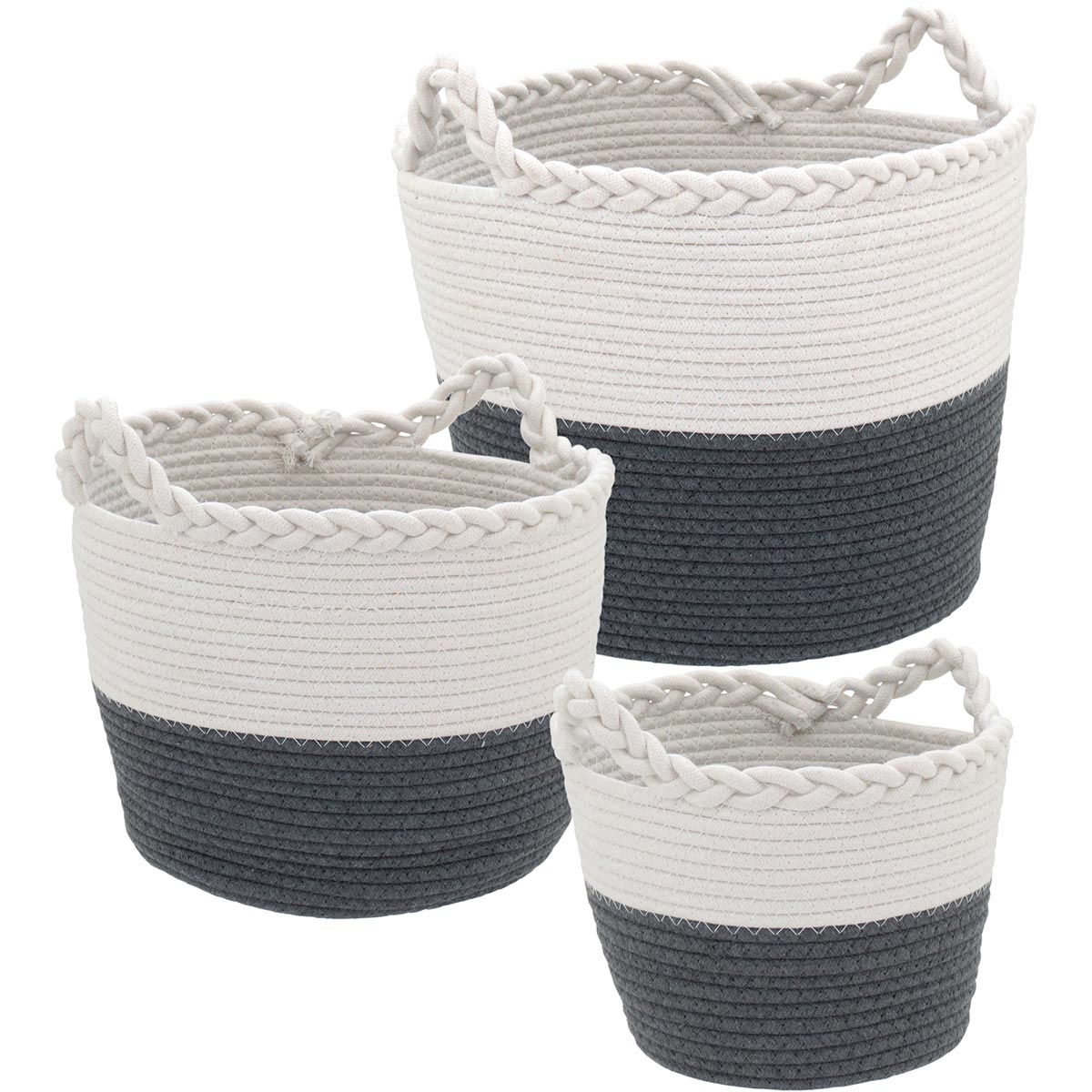 Conjunto de 3 Cestas Organizadoras Caterrine Tecido Cinza 32/27,7/21,7 cm