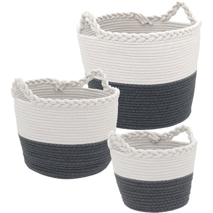 Conjunto de 3 Cestas Organizadoras Caterrine Tecido Cinza 32/27,7/21,7 cm