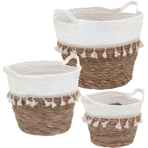 Conjunto de Cestas Organizadoras Fibra Branca 3 Peças  - Decorativas