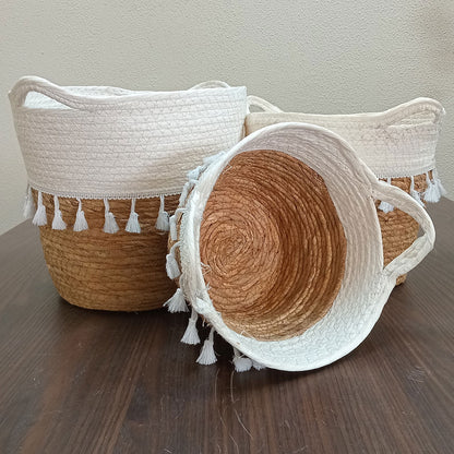 Conjunto de Cestas Organizadoras Fibra Branca 3 Peças  - Decorativas