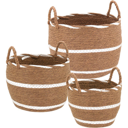 Conjunto de 3 Cestas Decorativas Lemnos Fibra Marrom para Organização