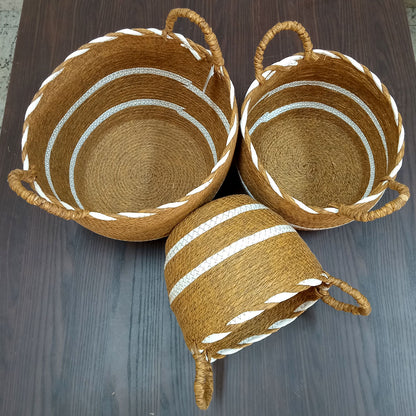 Conjunto de 3 Cestas Decorativas Lemnos Fibra Marrom para Organização