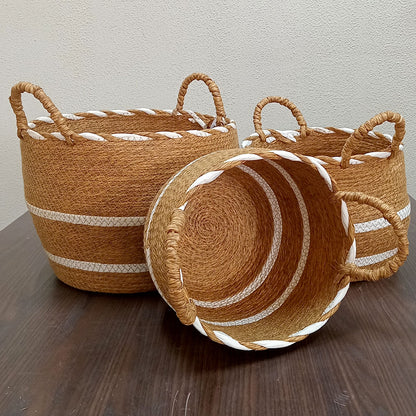 Conjunto de 3 Cestas Decorativas Lemnos Fibra Marrom para Organização