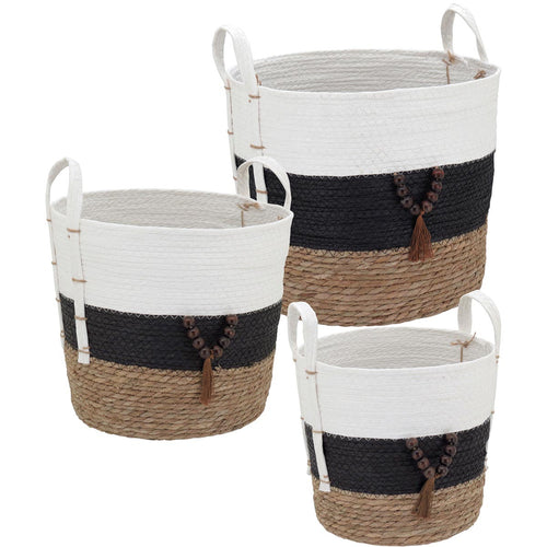 Conjunto de Cestas Decorativas Abigail 3 Peças Fibra Multicolorido