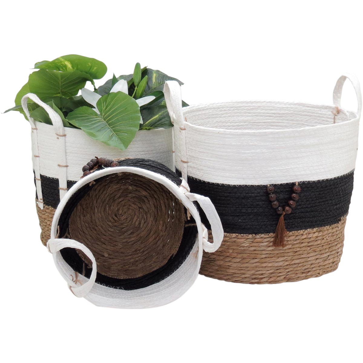 Conjunto de Cestas Decorativas Abigail 3 Peças Fibra Multicolorido