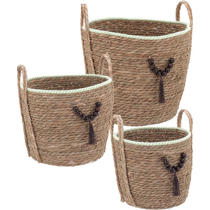 Conjunto de Cestas Decorativas Abigail 3 Peças Fibra Verde