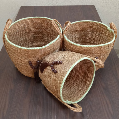 Conjunto de Cestas Decorativas Abigail 3 Peças Fibra Verde
