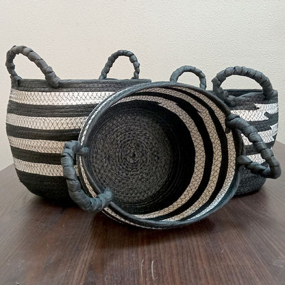 Cestas Decorativas Organizadoras Sawalli 3 Peças Fibra Preta