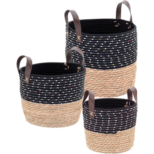 Cesta Decorativa Organizador 3 Peças Kigali Fibra Preto