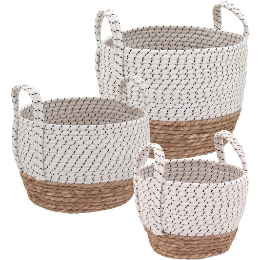 Cesta Organizadora 3 Peças Kigali Fibra Branca para Decoração e Armazenamento