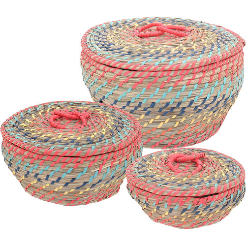 Conjunto de 3 Cestas Organizadoras Fibra Multicolorida Nyanga