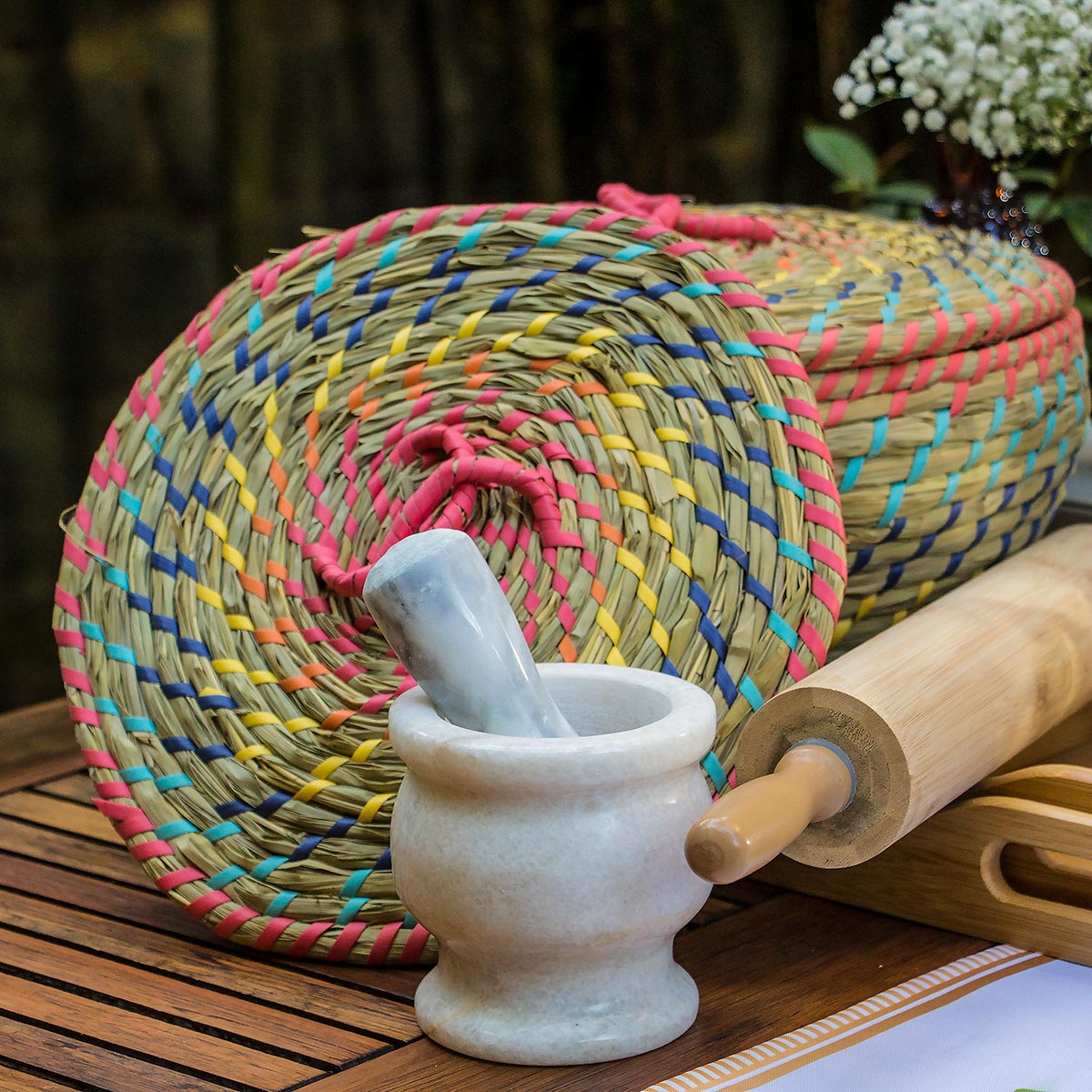 Conjunto de 3 Cestas Organizadoras Fibra Multicolorida Nyanga