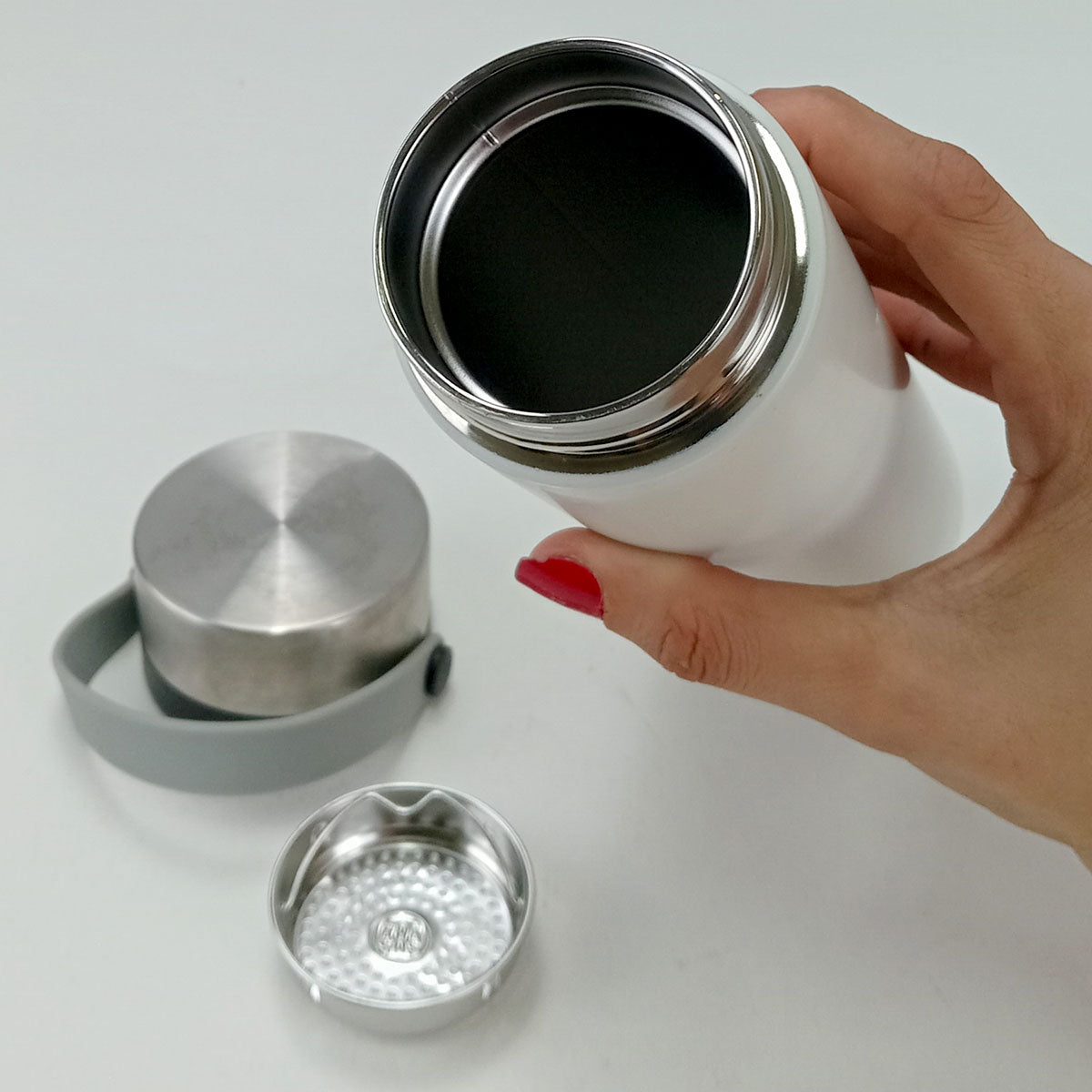 Garrafa Térmica Enjoy Inox 450ml Branco Parede Dupla Isolamento Térmico