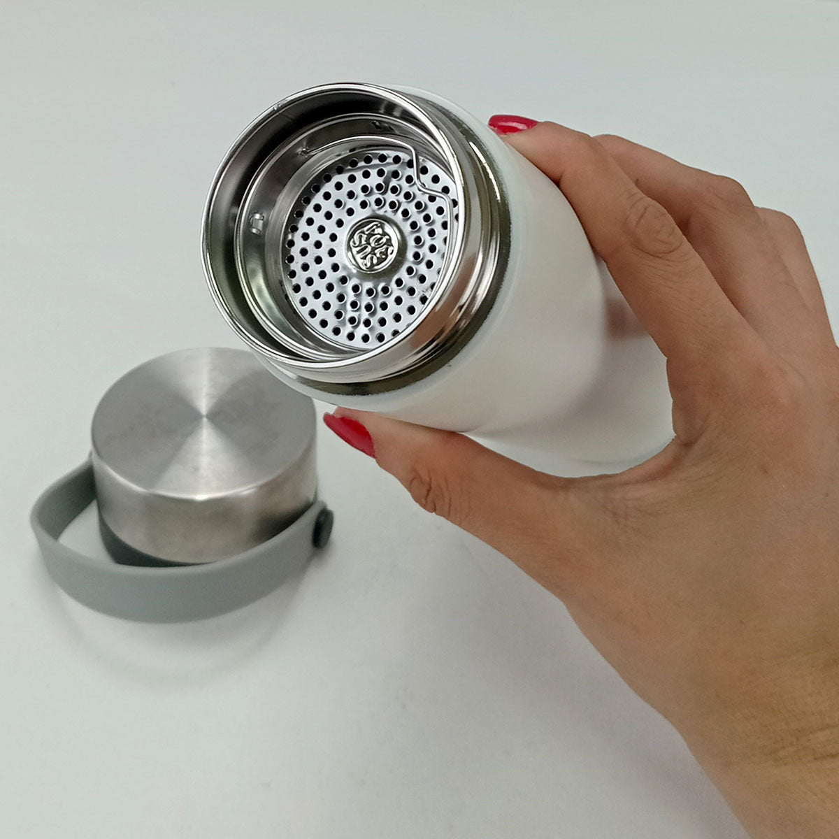 Garrafa Térmica Enjoy Inox 450ml Branco Parede Dupla Isolamento Térmico