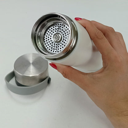 Garrafa Térmica Enjoy Inox 450ml Branco Parede Dupla Isolamento Térmico