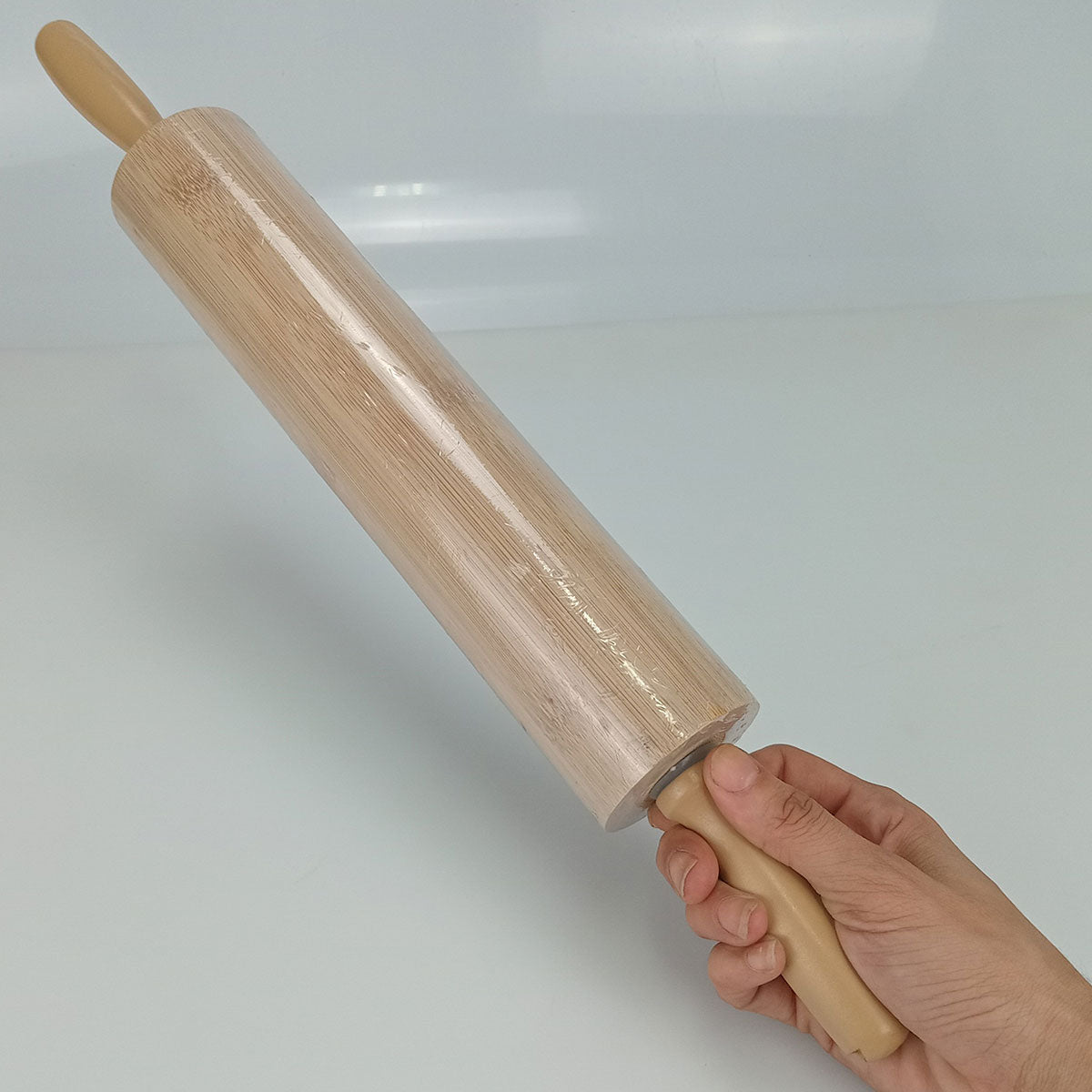 Rolo de Massa de Bambu Natural 6x6x48cm - Utensílio de Cozinha Ergonômico