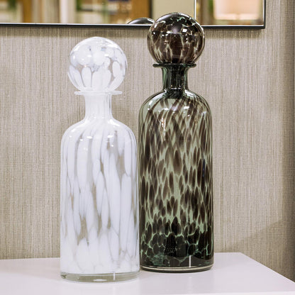 Garrafa Decorativa de Vidro Branco Messina com Tampa 34cm