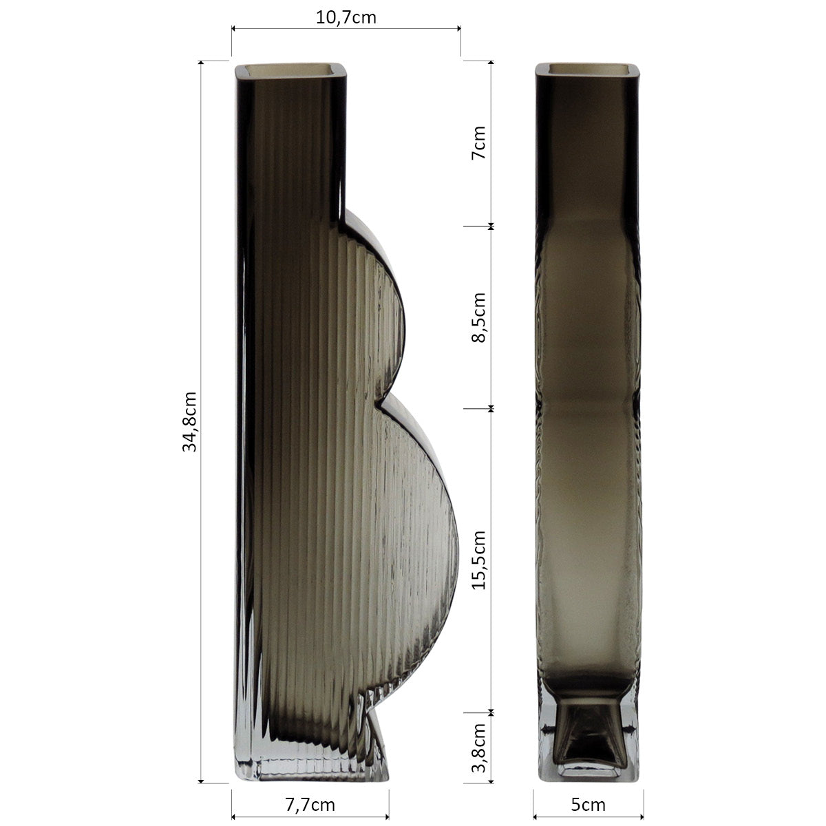 Vaso Decorativo em Vidro Cinza Ficarella 34,2x10,4cm para Flores