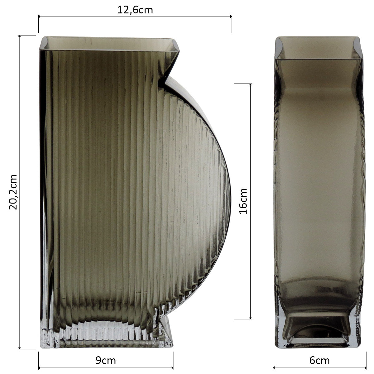 Vaso de Vidro Marinella Cinza 20x12x6cm - Decoração Elegante