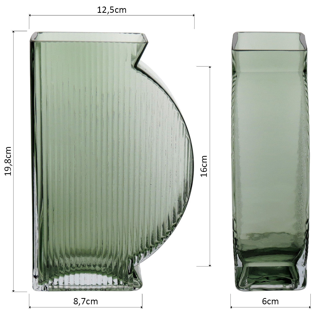 Vaso de Vidro Verde Marinella 20x12x6cm para Decoração Elegante