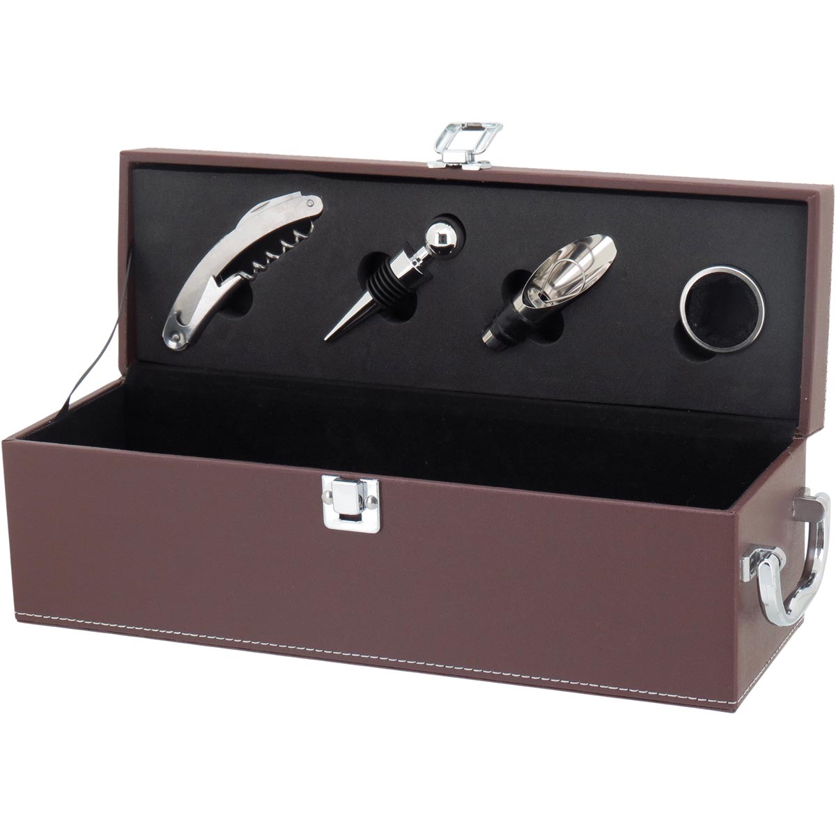 Kit Acessórios para Vinho Malbec com Estojo Sintético Marrom 5 Peças